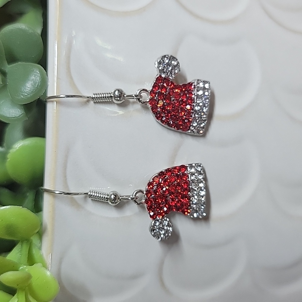 Santa Hat Sparkle Earrings, Choice Of Style - Picture 4 of 7